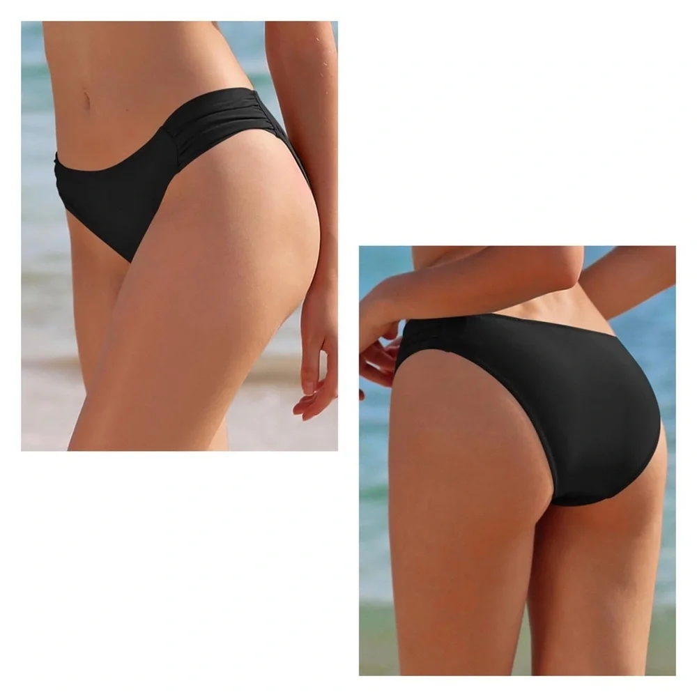 NWT Bikini Bottom‎ Low Waisted Sexy Swimsuit Ruched Sides Hipster Swim Bottom L